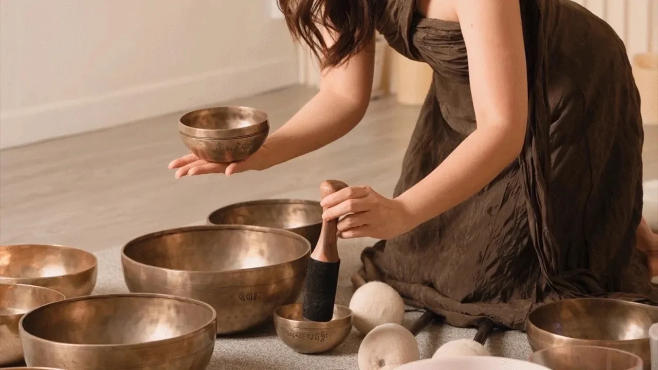 Peaceful atmosphere during holistic mind and body rejuvenation sound healing session for deep sleep