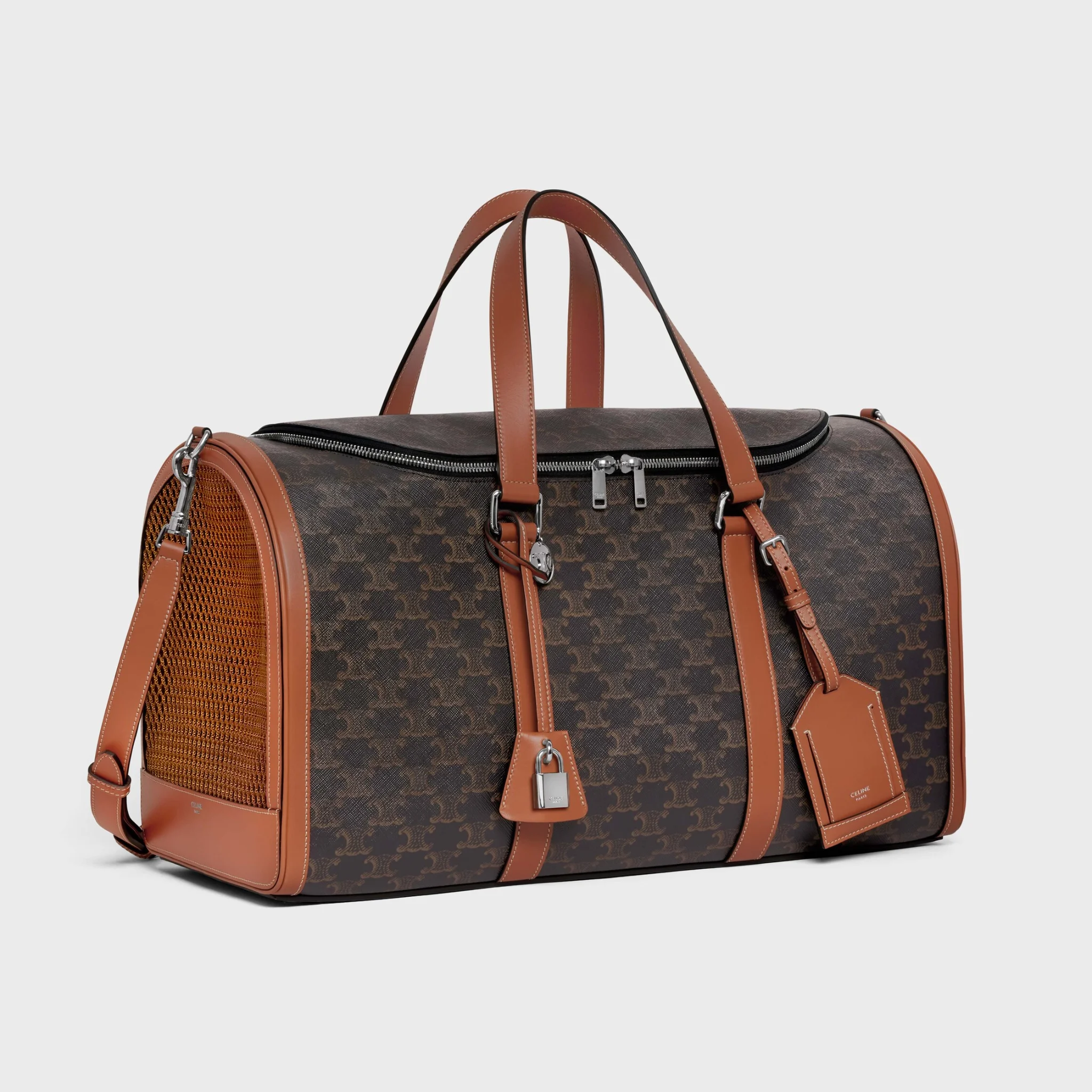 Celine Travel Dog Bag in Triomphe Canvas and Calfskin
