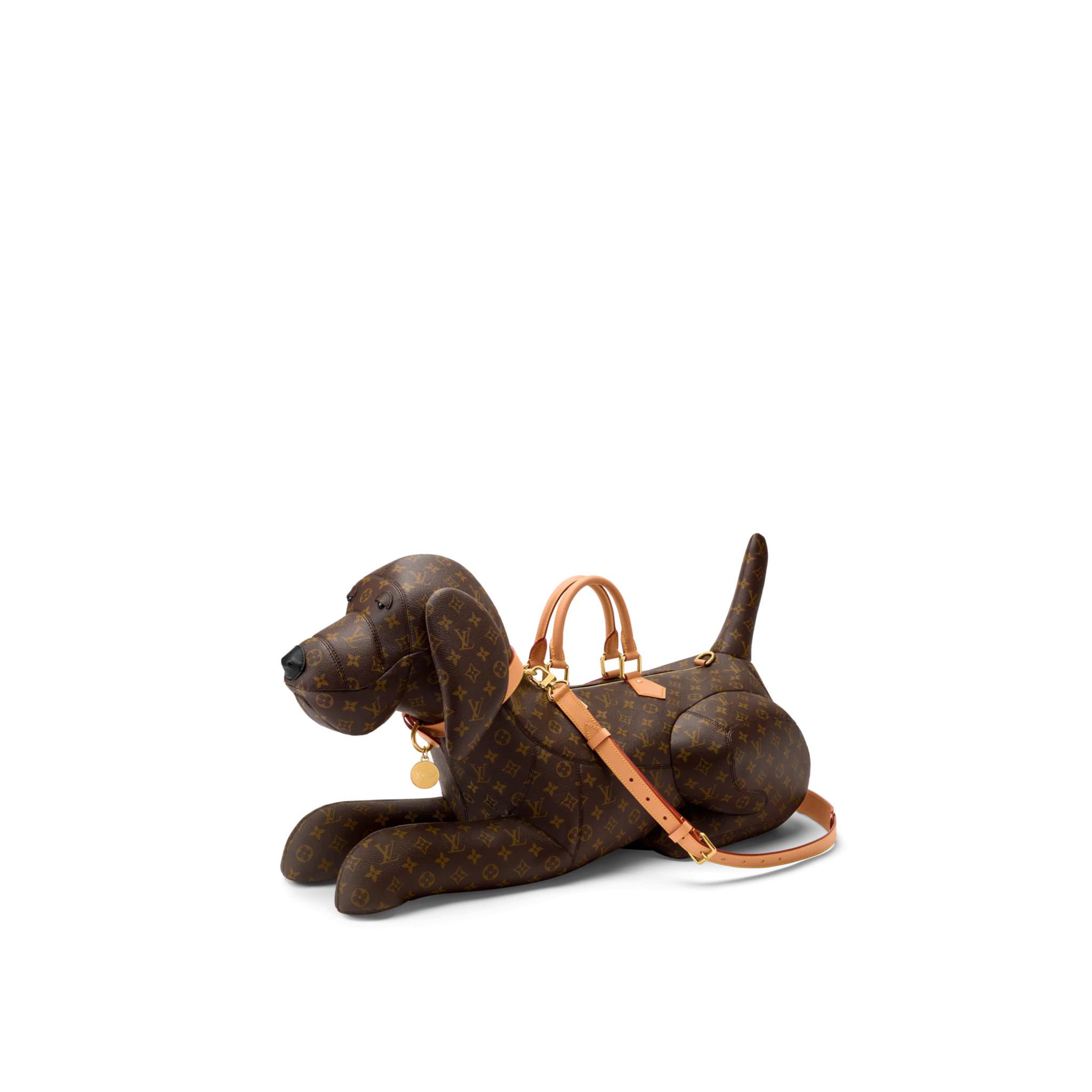 Detailed craftsmanship of the LV Dog Bag’s interior and handles