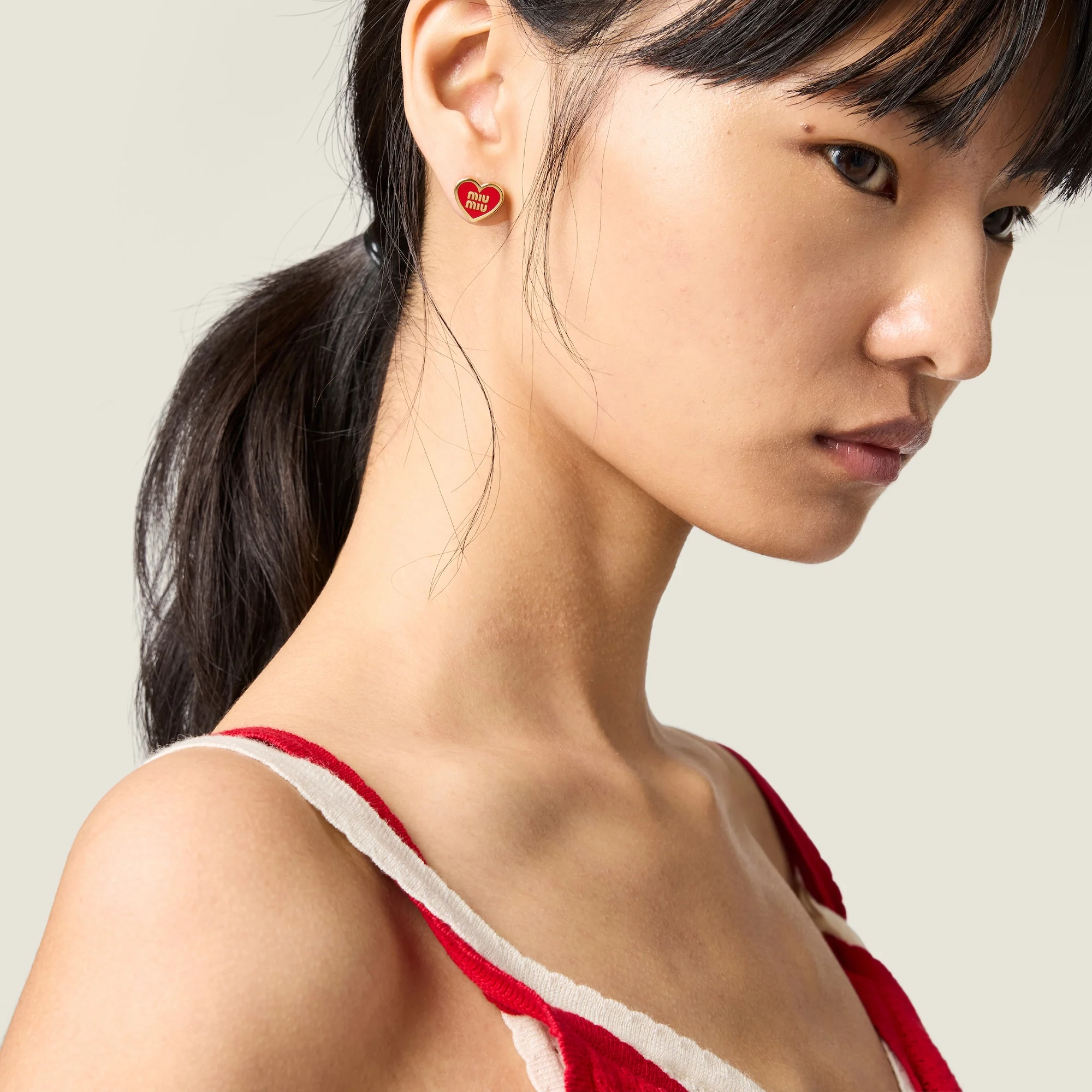 Miu Miu red enamel heart earrings for Valentine's Day gift